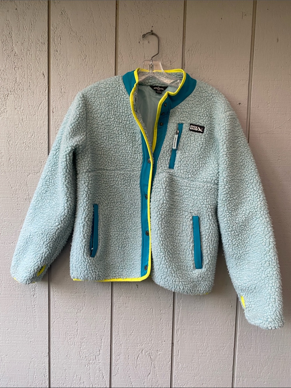 Eddie Bauer Kids Light teal Sherpa Jacket with Teal and Yellow Trim